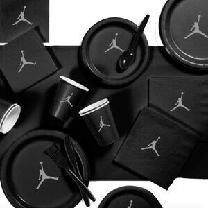 Custom shoe Paper Party Plates Set, Black, 60 Count, Basketball Theme, Jumpman